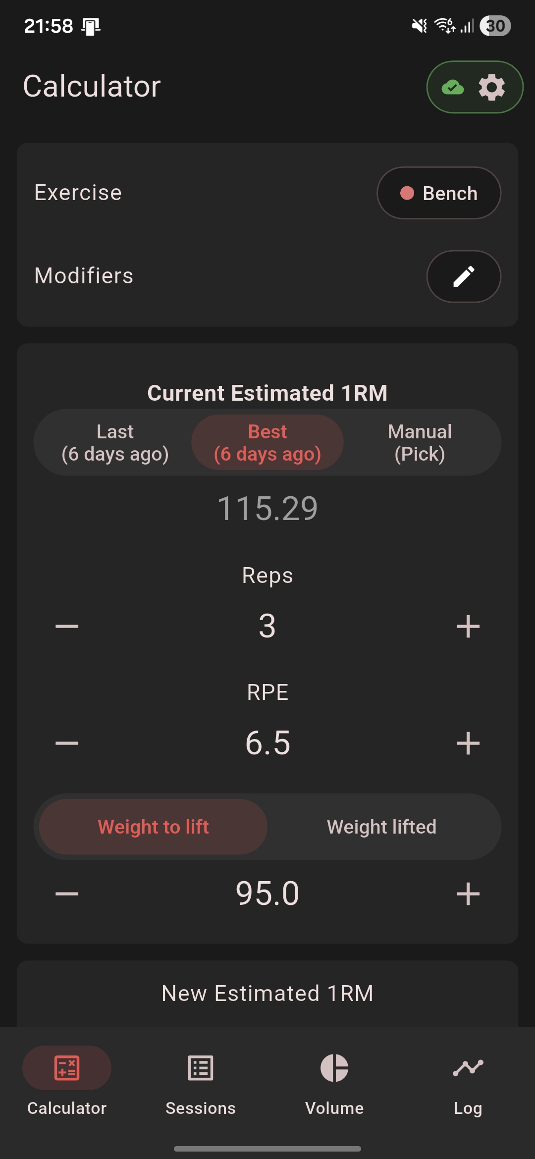 Estimated 1-Rep Max Calculator